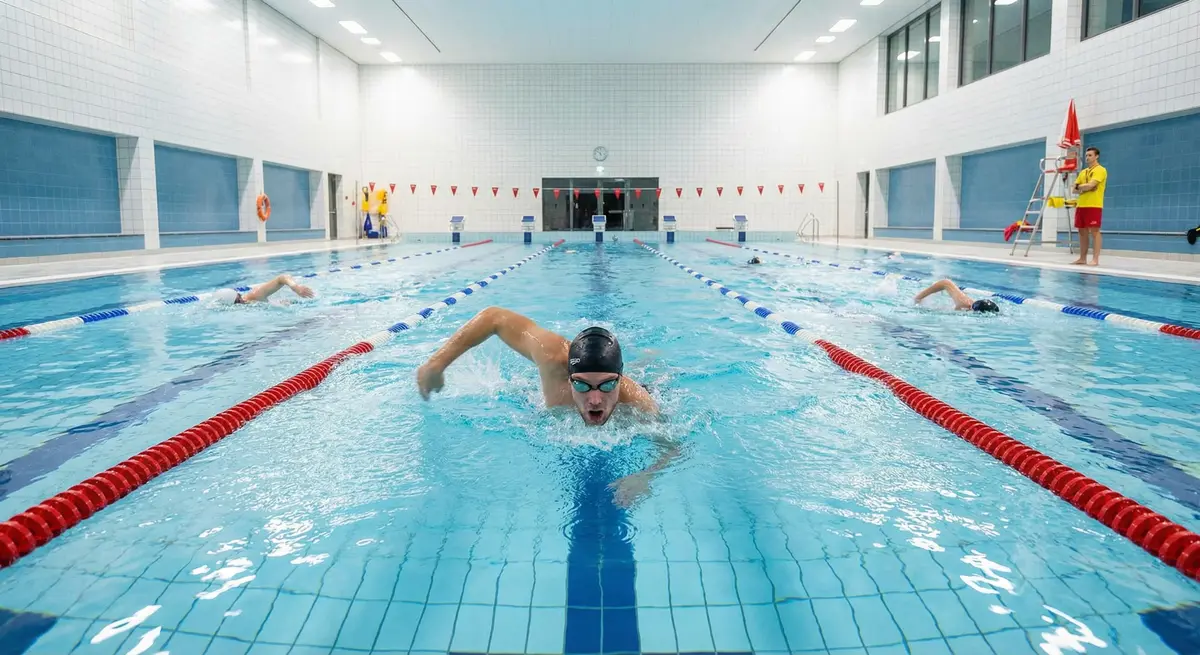 سباح يقوم بتمرير دقيق لللسباحة على حوض السباحة